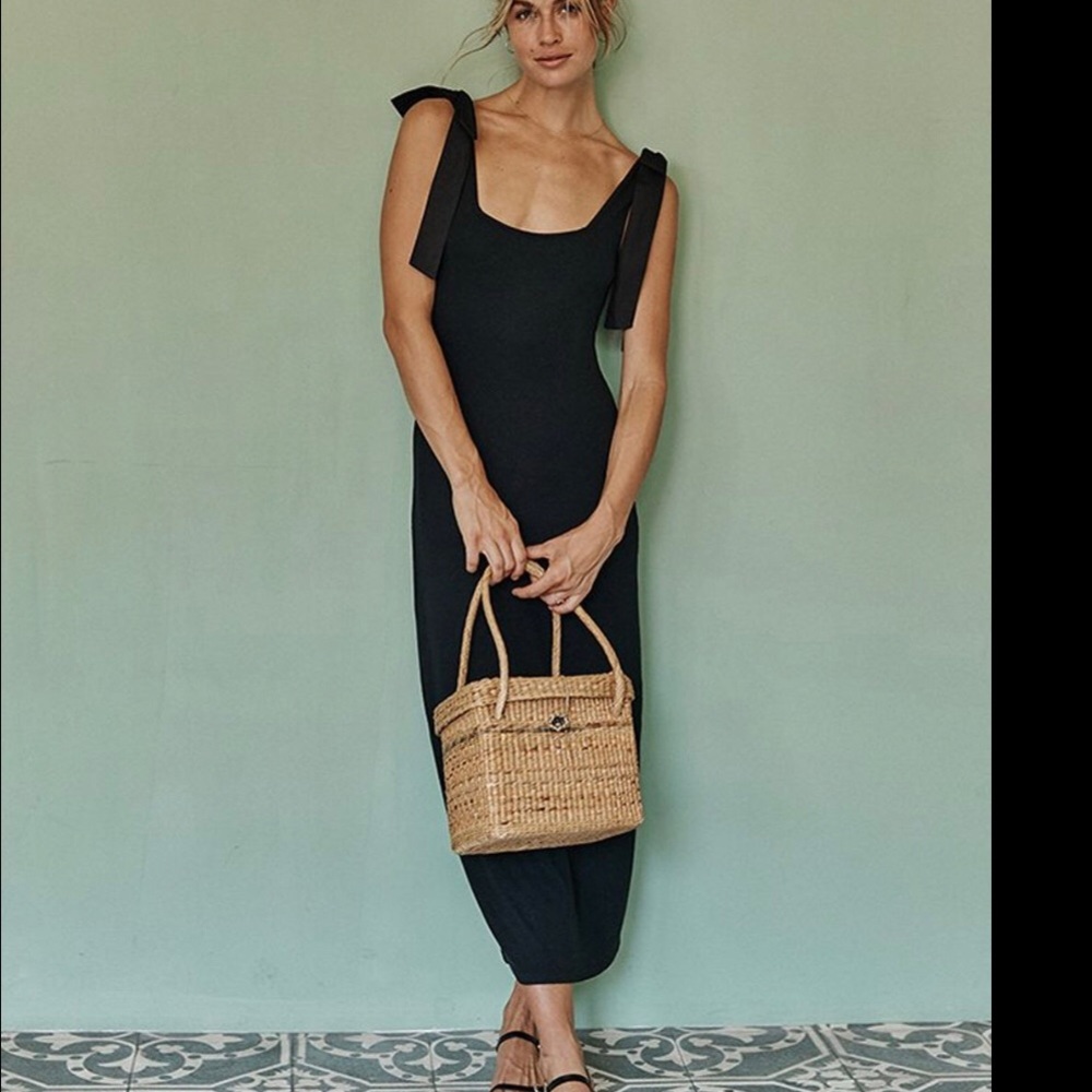 Summersalt softest ribbed tie-shoulder maxi Dress. Black! Bow Straps!! Size M